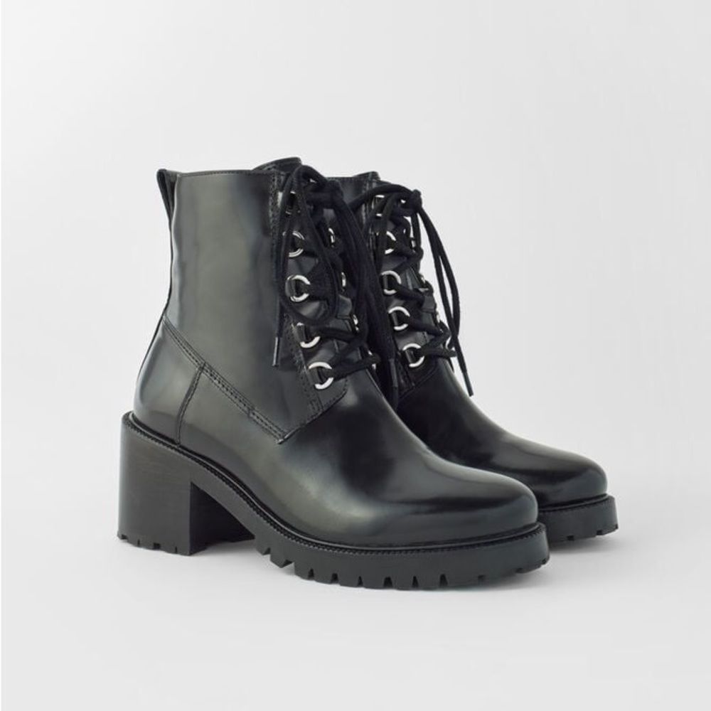 Maje Black Lace-Up Chunky Heel Boots